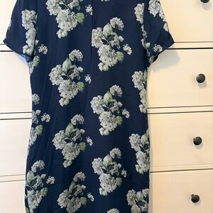 Theory Silk Blue Sheath Mini Dress with Crew Neck